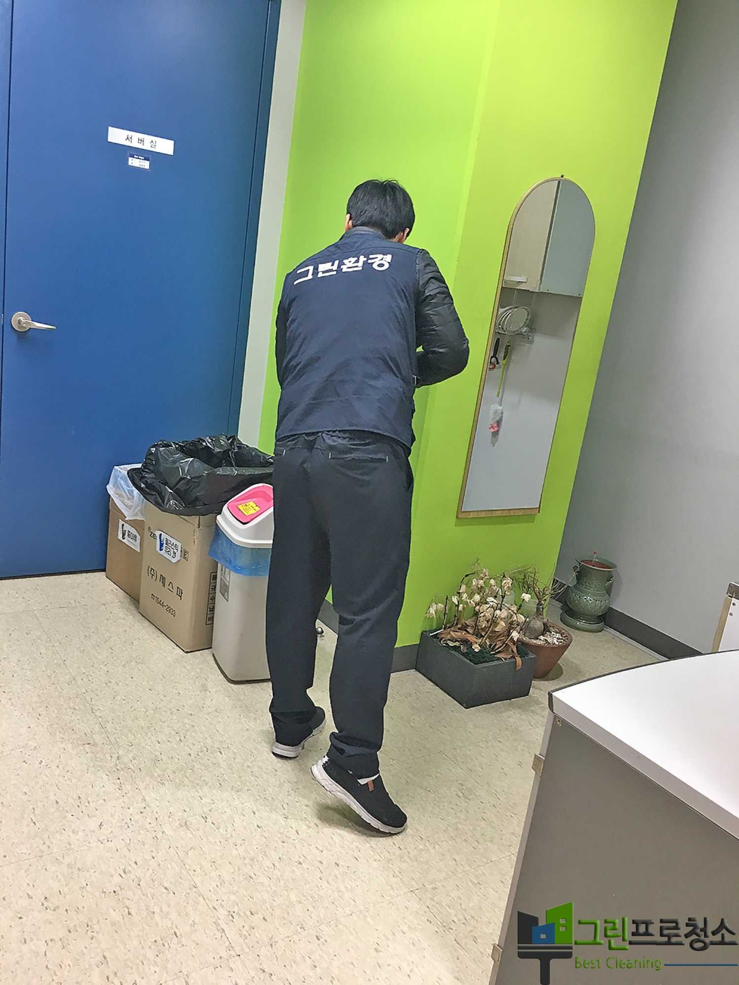 전문 청소 도구와 장비 사용 모습
