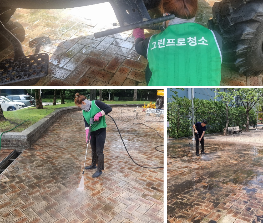 수원 중앙공원 보도 블럭 이끼청소 - 새로운 바닥으로 공원을 더욱 아름답게 관한 작업사진입니다.